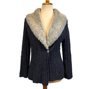 Y2K Fuzzy Collar Wool Blend Cardigan Coquette Fairy Grunge Office Siren Size M